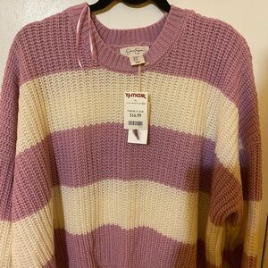 Jessica Simpson Pink and Cream Crew Neck Sweater